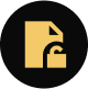 Yellow document icon with open lock symbol.